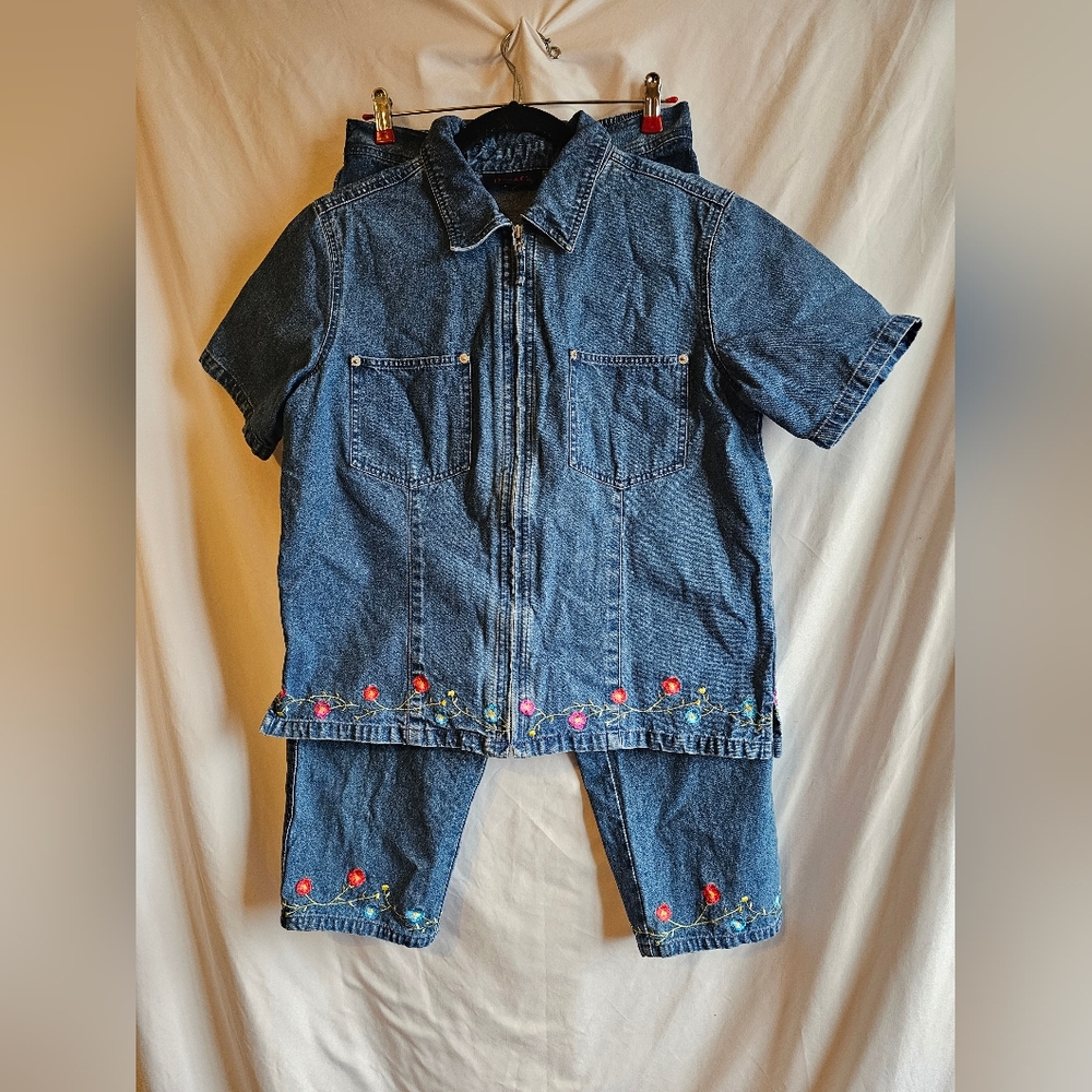Embroidered Denim Kids Jacket and Pants Set Medium